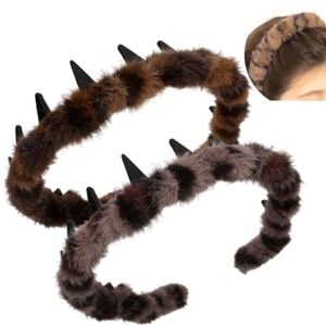 🦄 2 Faux Fur Spiked Headband - Brown & Black
